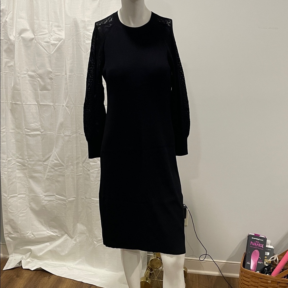 Talbots Elegant Black Long Sleeve Sweater Dress